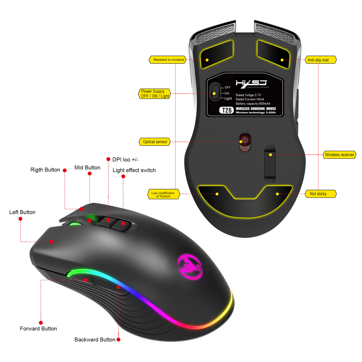 T26 2.4G RGB glowing wireless TYPE-C rechargeable interface seven button gaming mouse hot selling_voghion.com