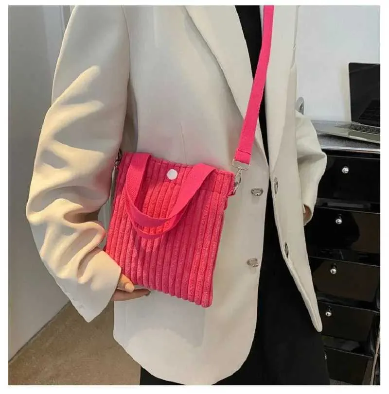 Mini Tote Donna Velluto a Coste Cerniera Primavera Estate Nuova Moda Borsa a Mano Borsa a Tracolla Singola Borsa a Tracolla Piccola 2024C241022_voghion.com