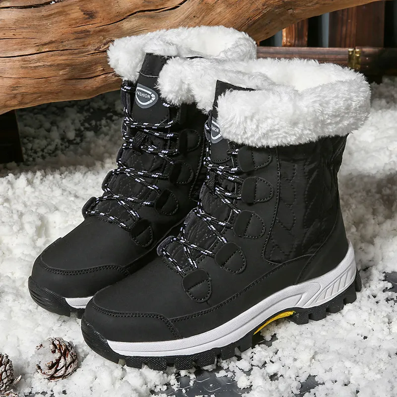 Stiefel Winter schnee wasserdichte rutschfeste dicke warme high top baumwolle schuhe frauen mid-kalb stiefel H240913_voghion.com