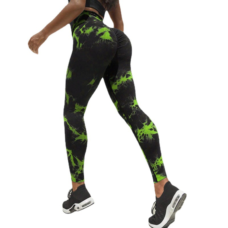 tie-dye floral yoga pants sweat-absorbent high-waisted belly-control tight-fitting butt-lifting fitness pants running sports pants_voghion.com