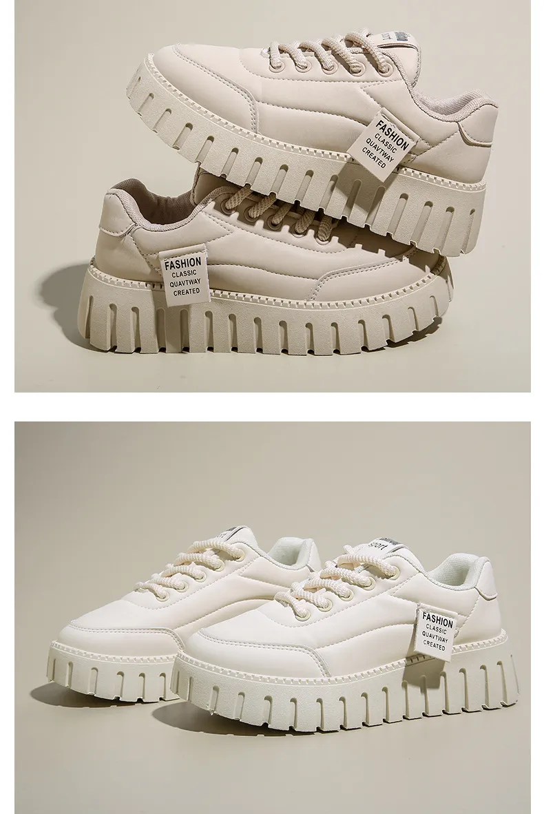 Women's Thick Sole Casual Board Shoes Versatile Trendy White_voghion.com