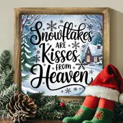 Rustic 'Snowflakes Are Kisses From Heaven' Wooden Frame - 8x8" Handcrafted Winter Decor. Perfect For Bedroom Or Festive Entryway._voghion.com