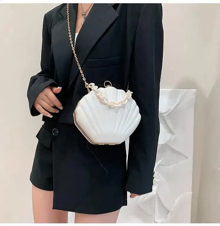 Pochette da festa a forma di conchiglia, elegante, da sera, a tracolla, per donna, con tracolla, borse e borsette chic 241105_voghion.com