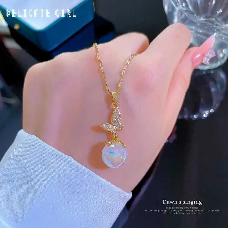 Collane con ciondolo in acciaio inossidabile 316L, ciondolo a forma di farfalla, accessorio per gioielli, per donne eleganti, collana a forma di sirena_voghion.com