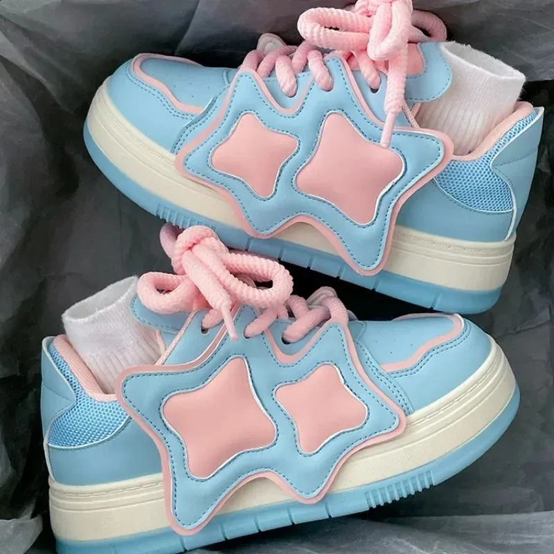 Pink Blue Platform Sneakers Women Kawaii Sports Shoes Casual Tennis Female Flats Vintage Chunky Footwear Korean Cute_voghion.com