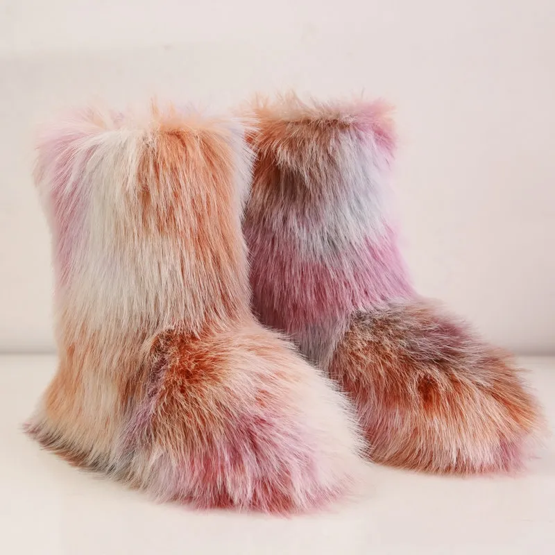 Dames laarzen platform schoenen Mode winter laarzen roze geel groen meisje dames sneeuw laarzen enkel hoog bont Wandelen Sneakers_voghion.com