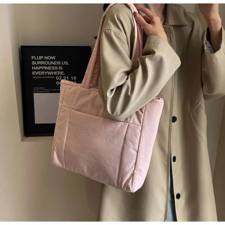 Same Style As Blogger New Cotton Material Tote Bag Women College Students Canvas Bags Nylon Handbag Street Dressing_voghion.com
