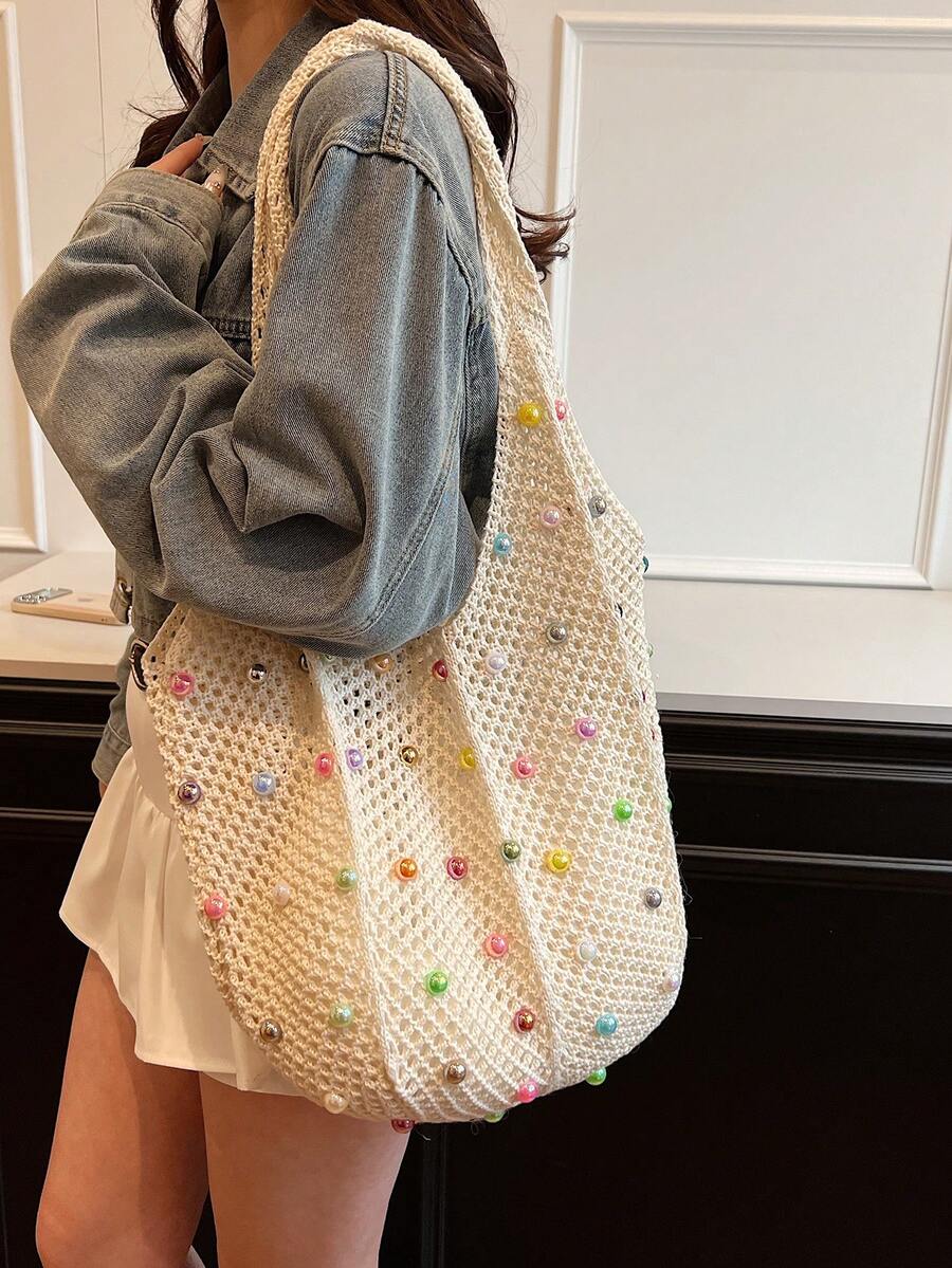 Sac bandoulière tissé style vacances d'été à la plage, grand sac fourre-tout pour femme_voghion.com