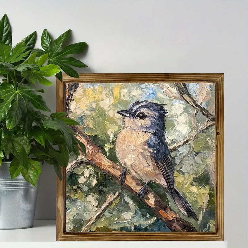 8x8" Vintage Blue-Gray Bird Wood Sign - Polished Farmhouse Wall Art For Home/Office, Lightweight & Horizontal_voghion.com