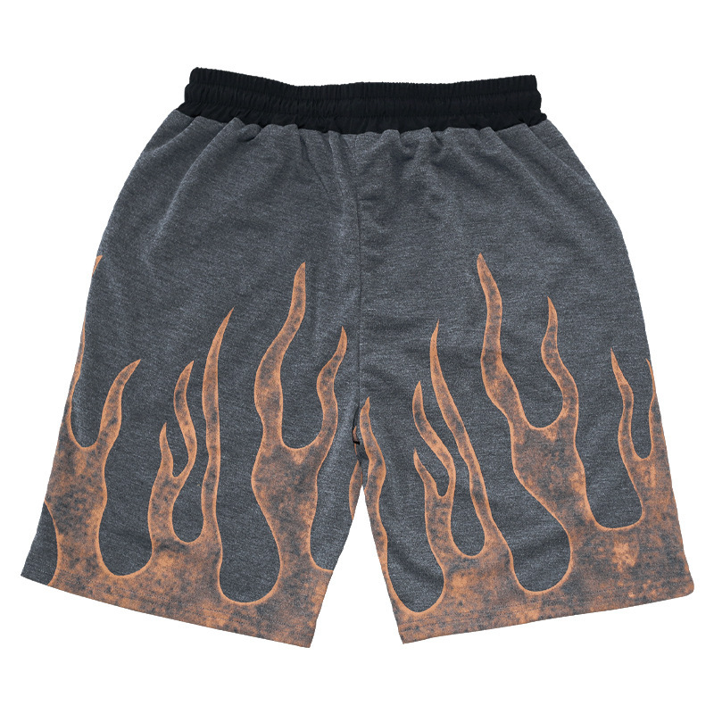 European And American New Summer Men's Short-sleeved Suit Cross-border Flame Series Printed Casual Sports Short-sleeved Shorts Suit_voghion.com