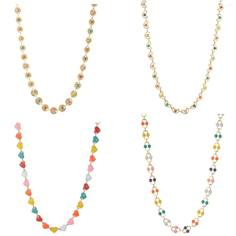 Collane con ciondolo in acciaio inossidabile 304 Collana elegante color oro multicolore Smalto Luna Cuore Gioielli da donna Regalo_voghion.com