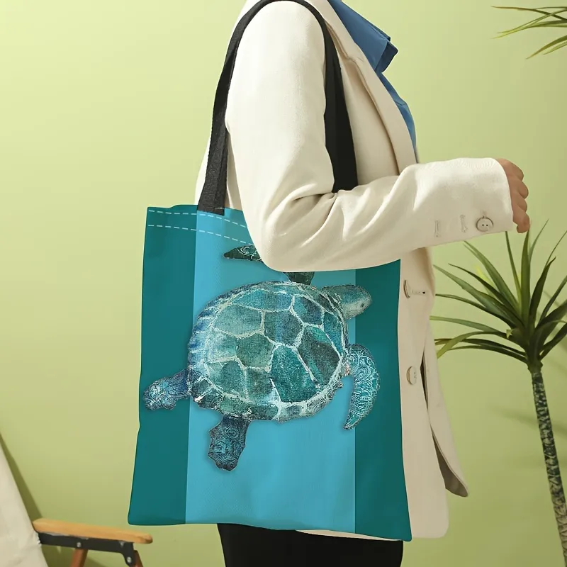 Turtle Print Shoulder Lightweight All-Match Storage Versatile Shopper Eco-Friendly Large Capacity Cloth Bag_voghion.com