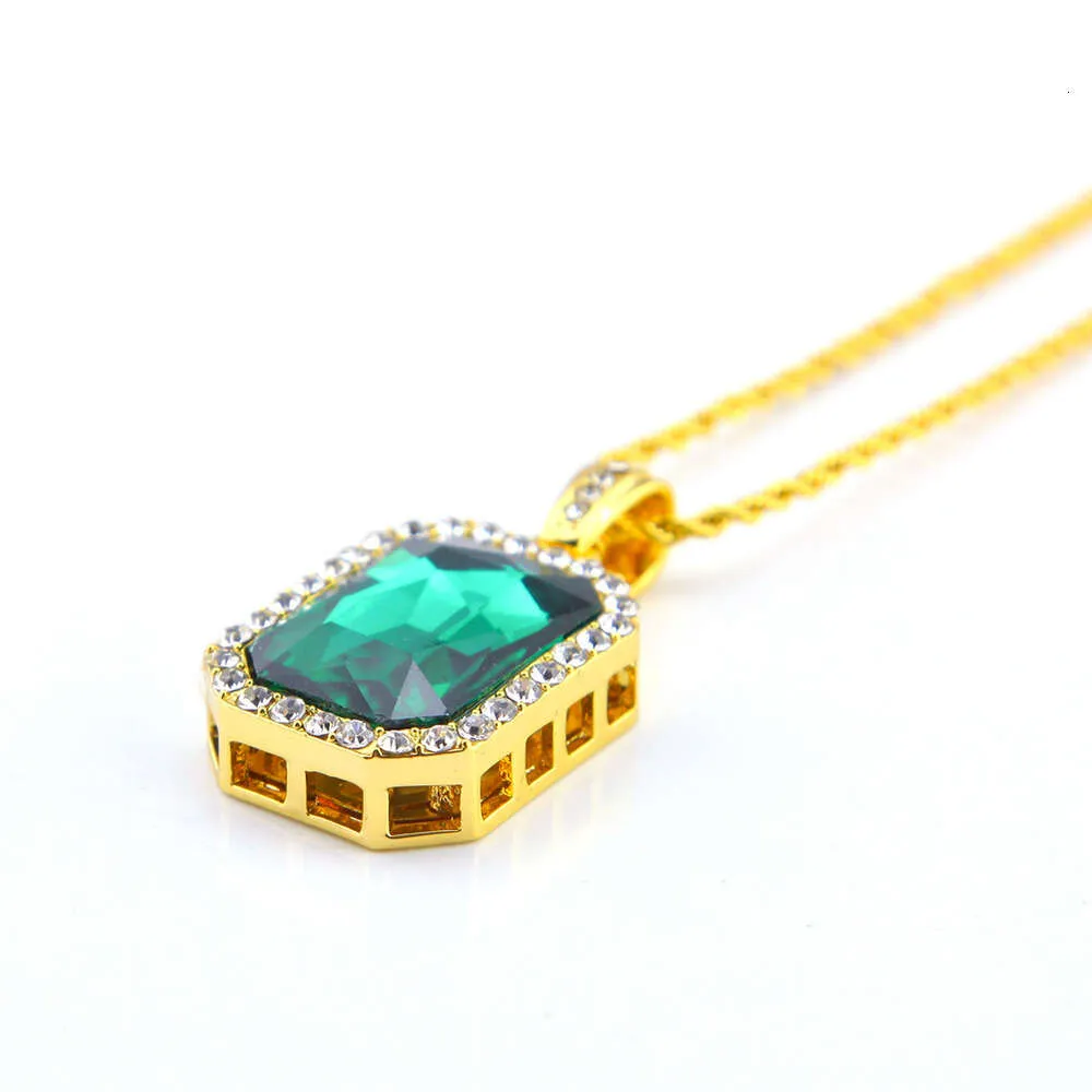 Hip Hop Diamond Square 4.5 * 2.5 Red Alloy Pendant Hiphop Men's Necklace_voghion.com