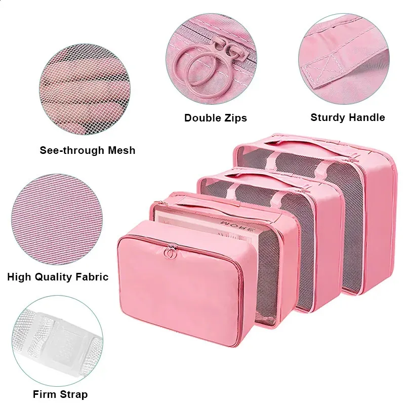 Lot de 7 sacs de rangement pour organisateur de voyage, valises, cubes d'emballage, étuis portables, grands vêtements, pochettes de rangement, ensemble de rangement pliable_voghion.com