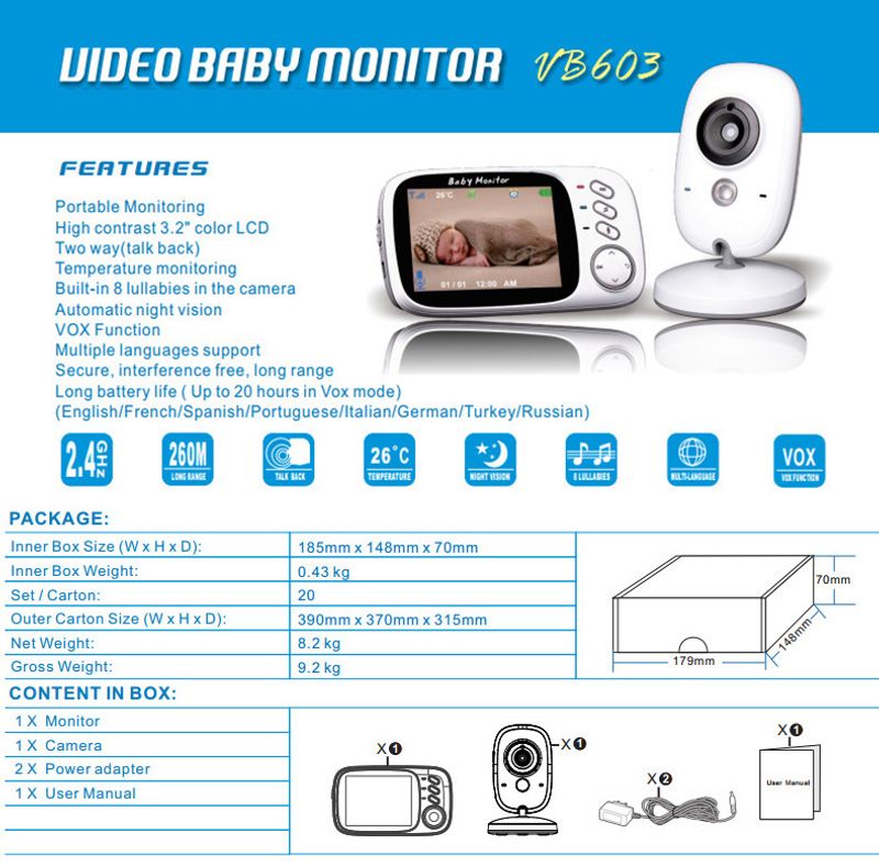 HD 720P Wireless Baby Monitor - Two-Way Audio, Night Vision, Temp Monitoring, Rechargeable_voghion.com
