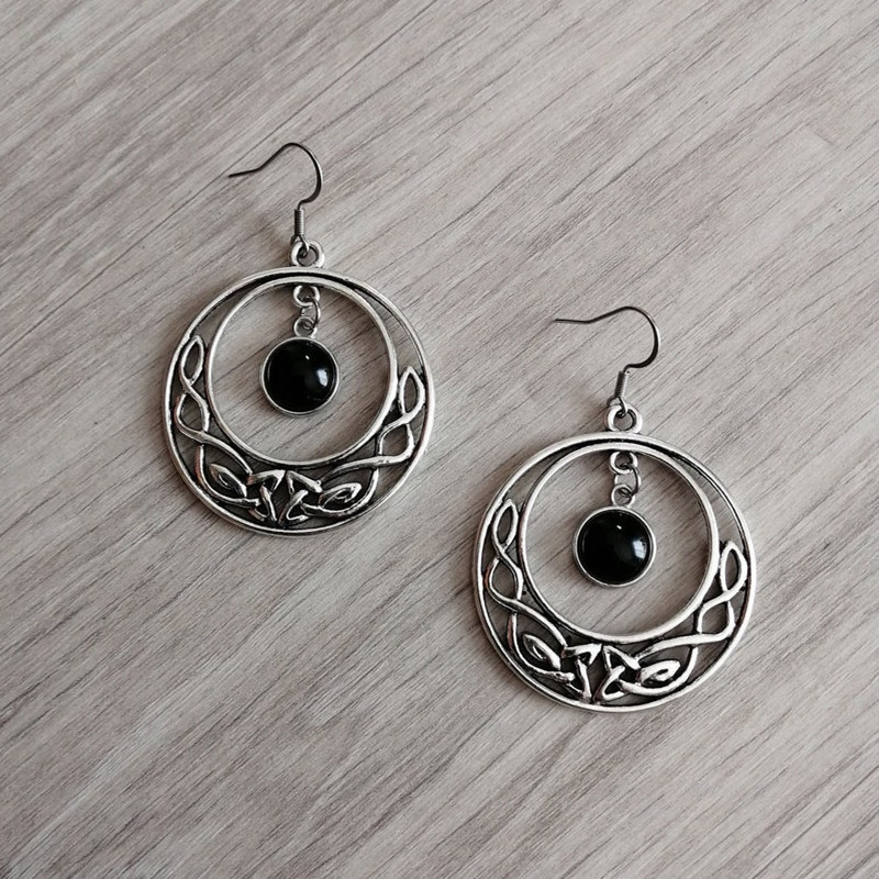Earrings Vintage Celtic Knot Black Onyx Earrings_voghion.com