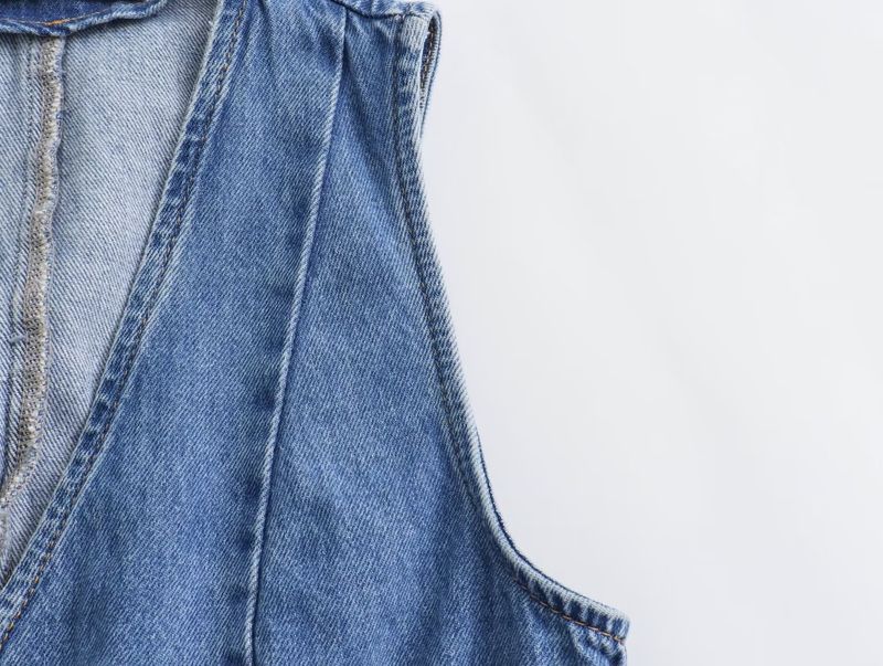 Damenbekleidung Ärmellose Weste hoch taillierter Brustrock Denim zweiteiliger Anzug_voghion.com