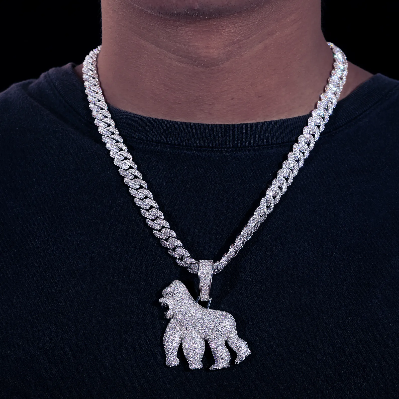 Voller Vvs-Moissanit-Anhänger mit Gorilla-Motiv, Bling-Sterlingsilber, Pass-Diamanttest, Hiphop-Schmuck für Männer_voghion.com