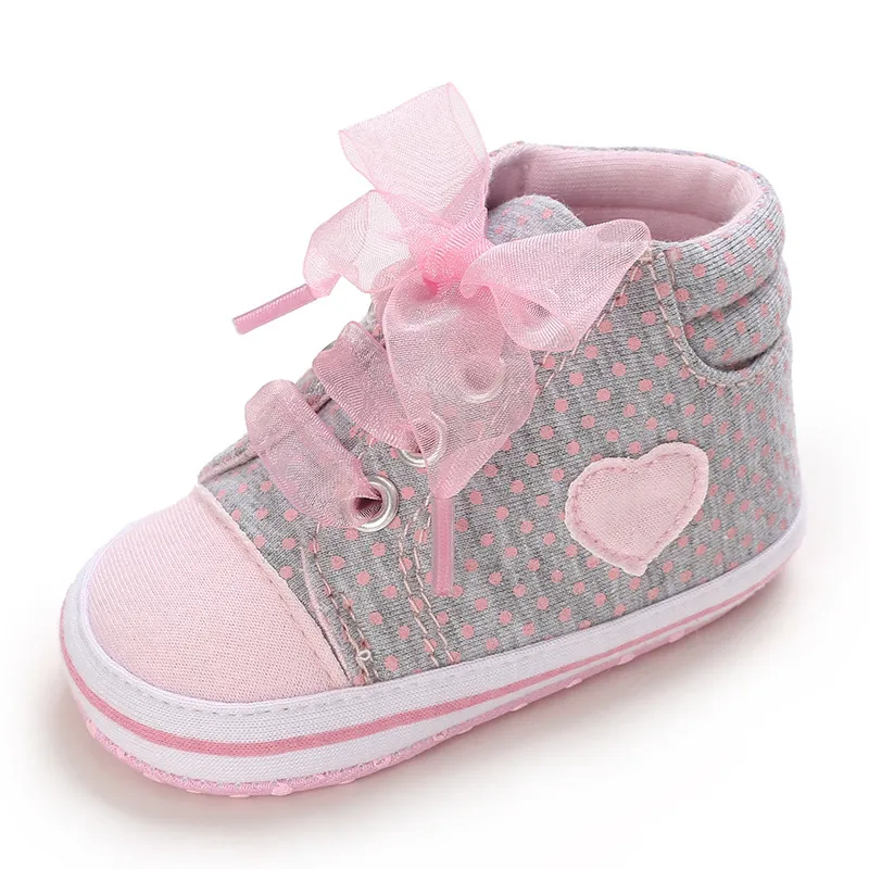 Baby High Top Sneakers For Girls Lace Bow Dot Print Soft Sole_voghion.com