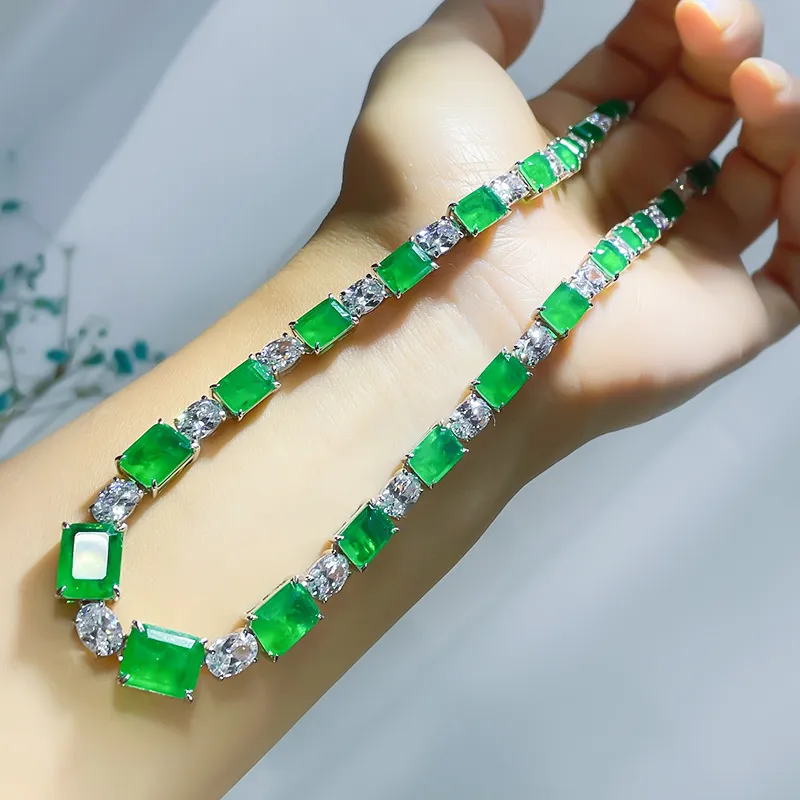 Ketten 2022 S Sier Halskette Klassische grüne Frauen Advanced Smaragd Weiblicher Schmuck_voghion.com