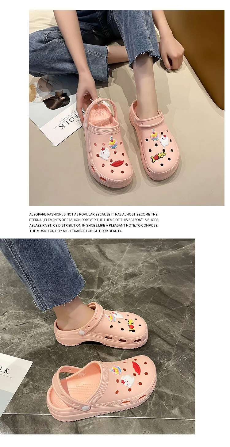 New Thick Sole 2024 Summer Cute Beach Hole Shoes with Feet Feeg Cool Bathroom Anti slip and Odor Prevention Free_voghion.com