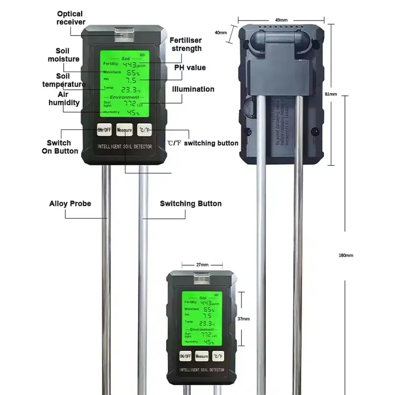 6-in-1 Soil Tester Detector For Fertility Ph Temperature Sunlight_voghion.com