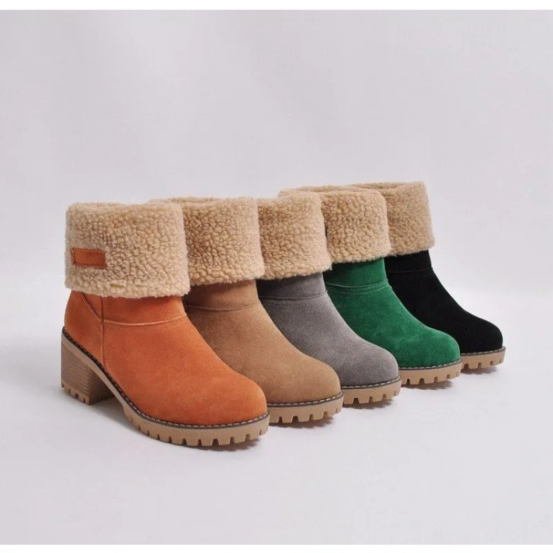 Inverno Pele Neve Senhoras Quentes Botas de lã Botas de tornozelo Sapatos confortáveis plus size 35-43 Casual Mulheres Botas de cano médio_voghion.com