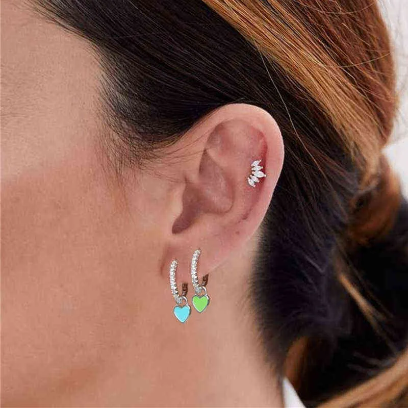 BOAKO placage boucles d'oreilles avec mignon bonbon néon émail coeur breloque goutte boucle d'oreille couleur or argent pour les filles L220614_voghion.com