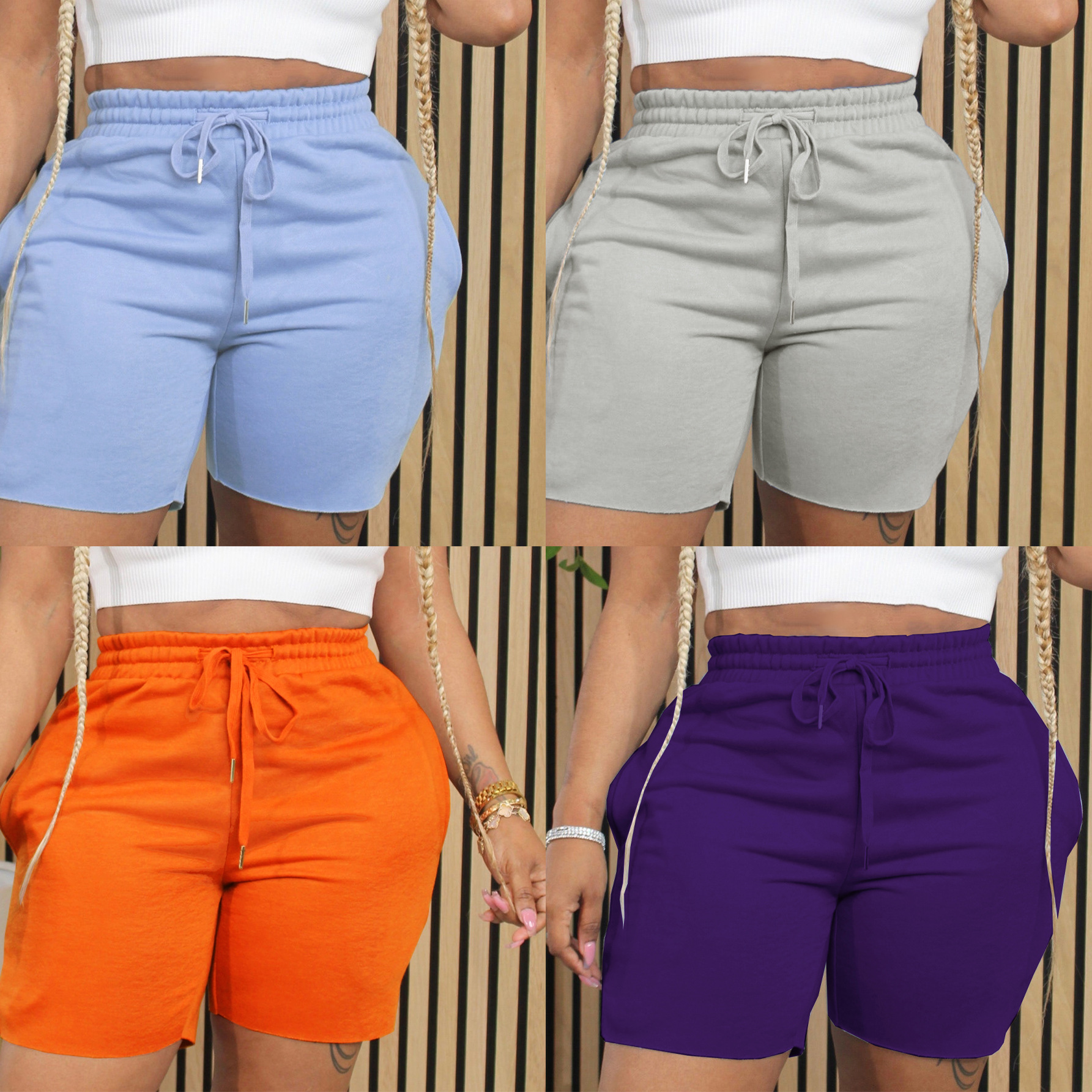 Short à cordon de serrage pour femmes, couleur unie, pantalons décontractés à la mode, nouvelle collection 2024