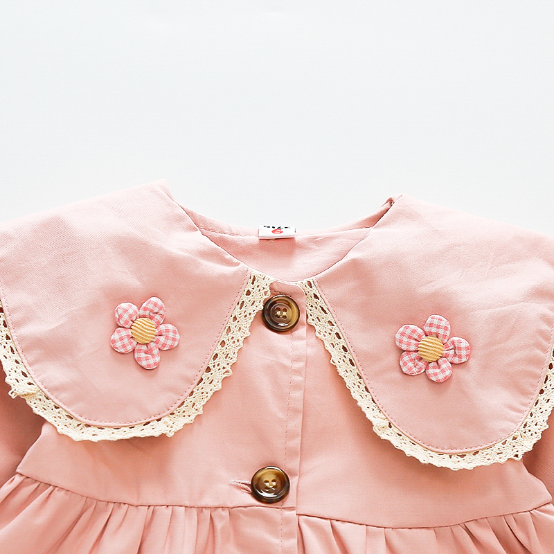 Manteau pour bébé fille, couleur unie, col de poupée à fleurs, coupe-vent, vêtements pour bébé_voghion.com