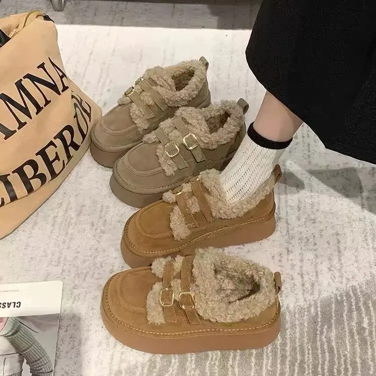 2024 New Fashionable Lazy Thick Soled For Women's Winter Outerwear, One Step Stepping Snow Cotton Shoes, Retro Plush_voghion.com