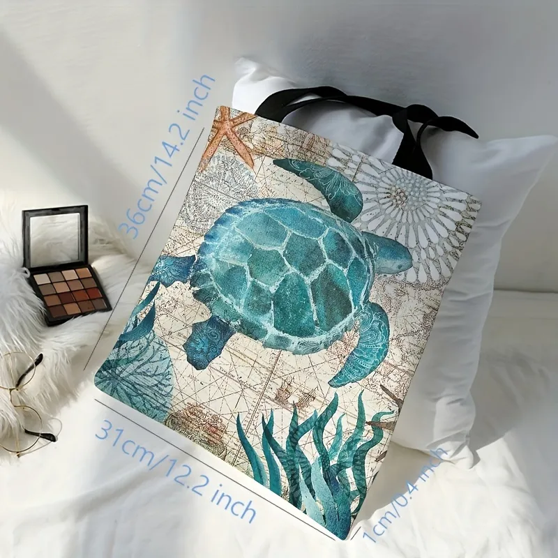 Turtle Print Shoulder Lightweight All-Match Storage Versatile Shopper Eco-Friendly Large Capacity Cloth Bag_voghion.com