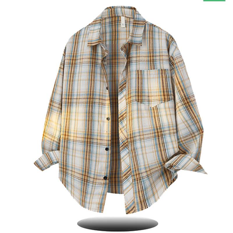 Conjunto de camisa e calça masculina inspirado – calça xadrez de manga comprida com botões e calça casual (roupa de rua retrô para adolescentes e jovens adultos)_voghion.com