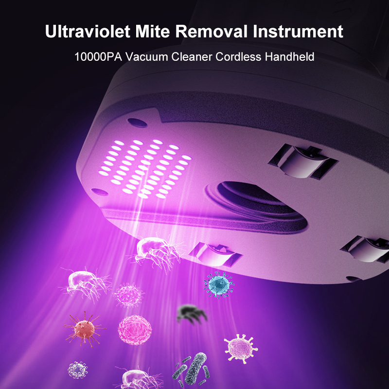 UV-Milbenentfernungsgerät, 10000 PA Staubsauger, kabelloser Handstaubsauger für Matratzen, Sofas, abnehmbarer Filter, 250 ml_voghion.com