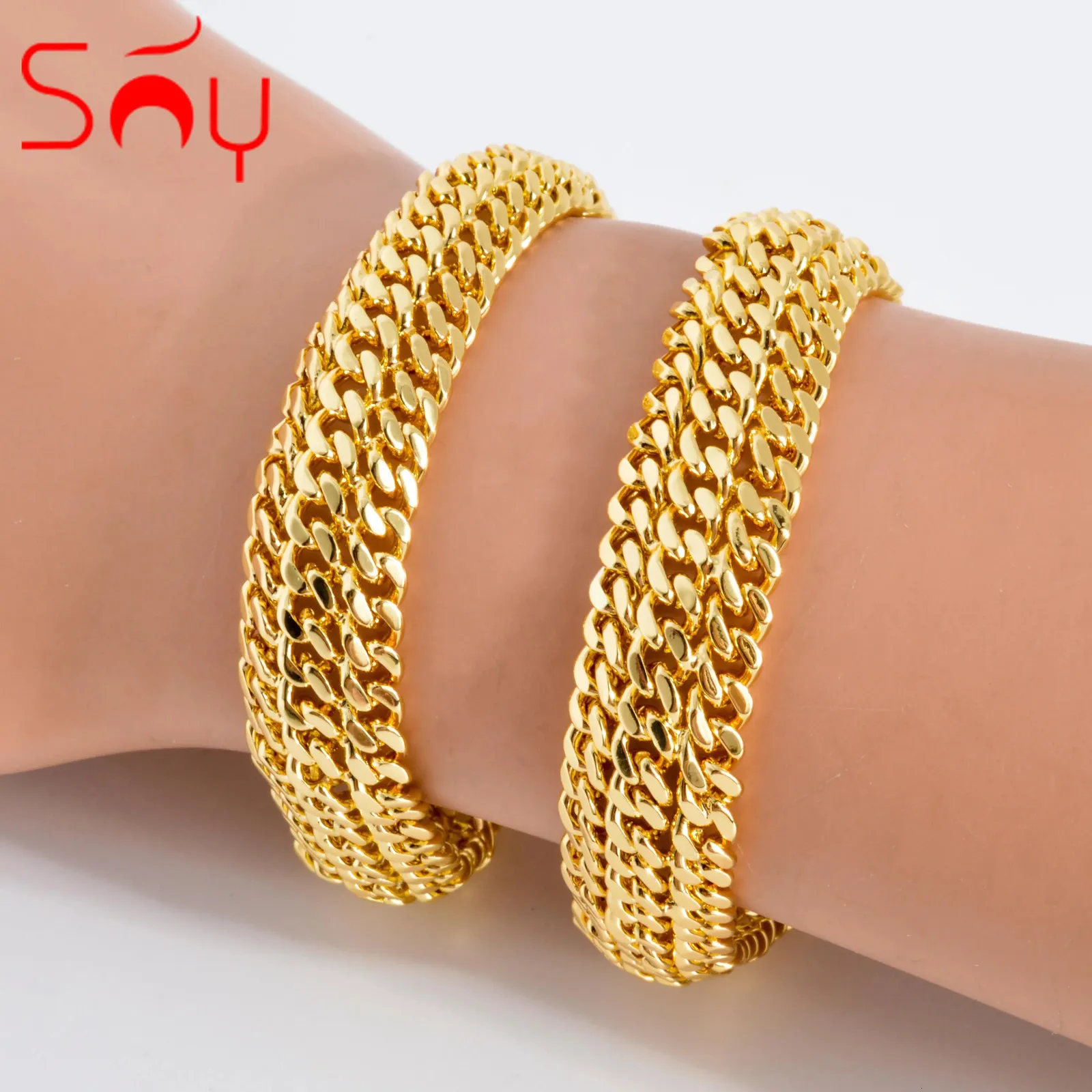 Sunny Jewelry Měděné článkové náramky pro unisex pozlacené náramky Miami Curb Punk klasický řetízek na ruku, dárek_voghion.com