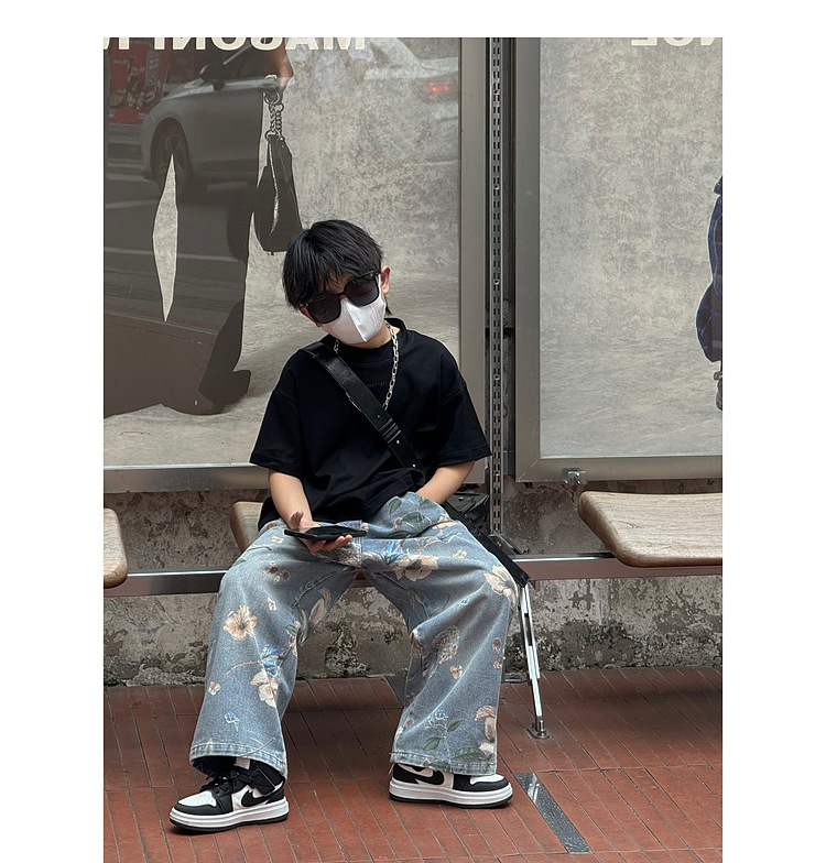 Pantalon garçon mère et enfant, jean de rue imprimé, pantalon droit pour bébé_voghion.com