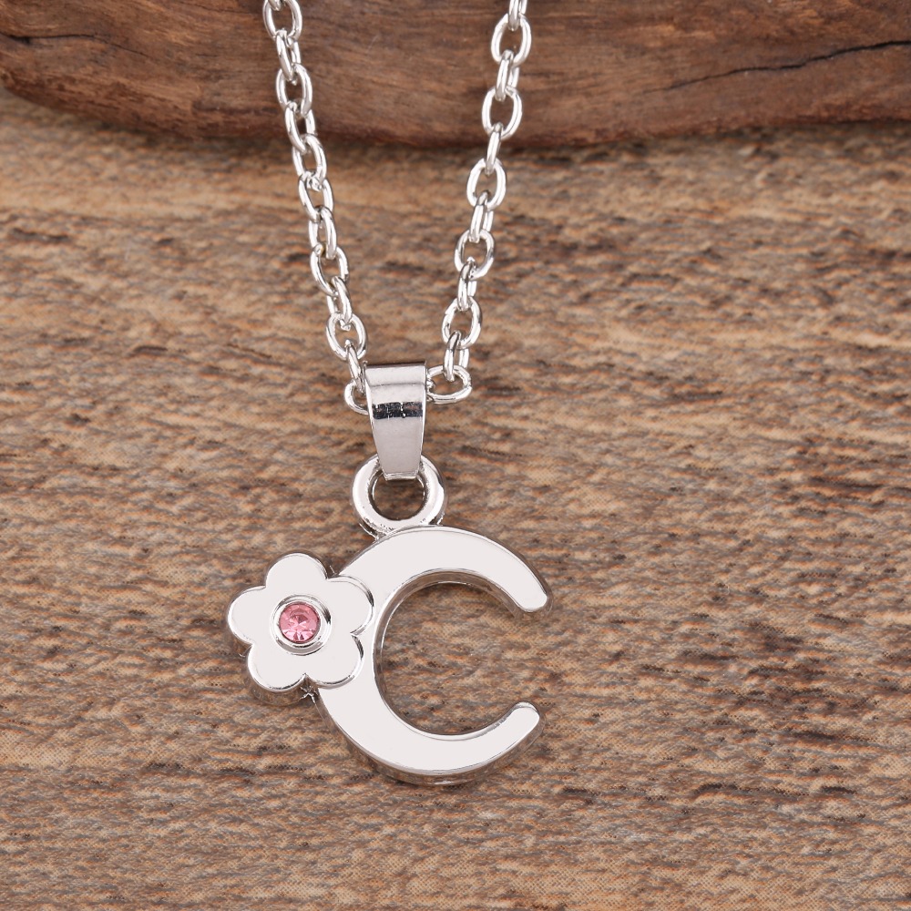 My Shape Initials Flower Letters Name Necklace for Girls Children Alloy Crystal Flower A-Z Alphabet Pendant Chain Children Jewelry_voghion.com