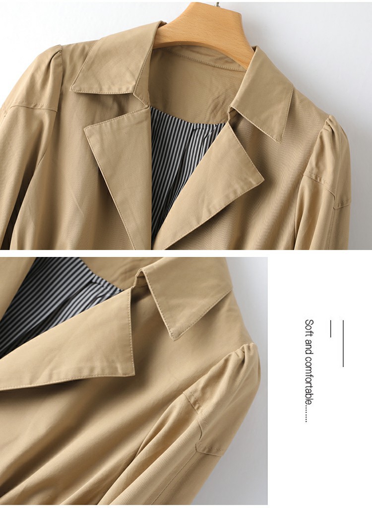 Trench da donna autunnale a maniche lunghe con polsini a contrasto e risvolto 9663_voghion.com