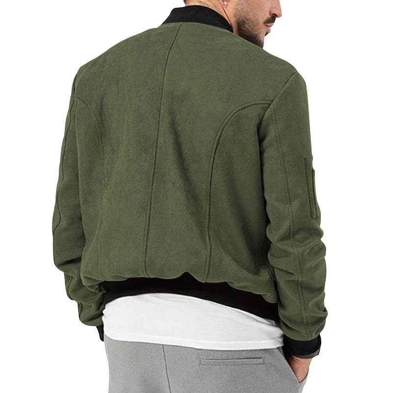 Men's Suede Stand Collar Button Cardigan Jacket For Winter_voghion.com