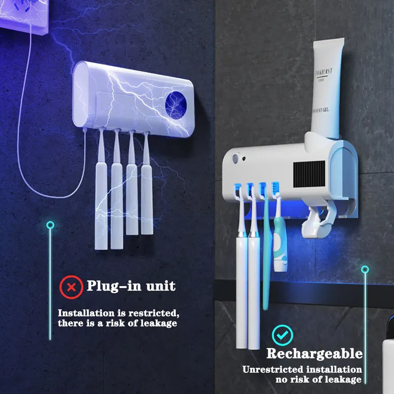 Toothbrush Holders Toothpaste Dispenser Solar Energy Bathroom Storage Box Multifunction USB Charge_voghion.com