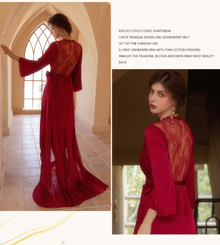 Vêtements pour femmes Robe de matin de mariage Chemise de nuit longue pour femmes Maquillage de mariage Demoiselles d’honneur Niche Kimono Satin Peignoir extra long_voghion.com