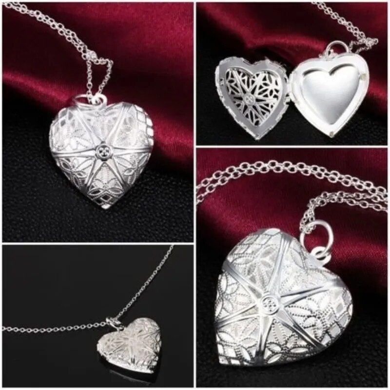 Colar com pingente de coração vazado retrô quente para mulheres, colar geométrico com pingente de amor, colar de corrente, explicação de joias, presente de Natal_voghion.com