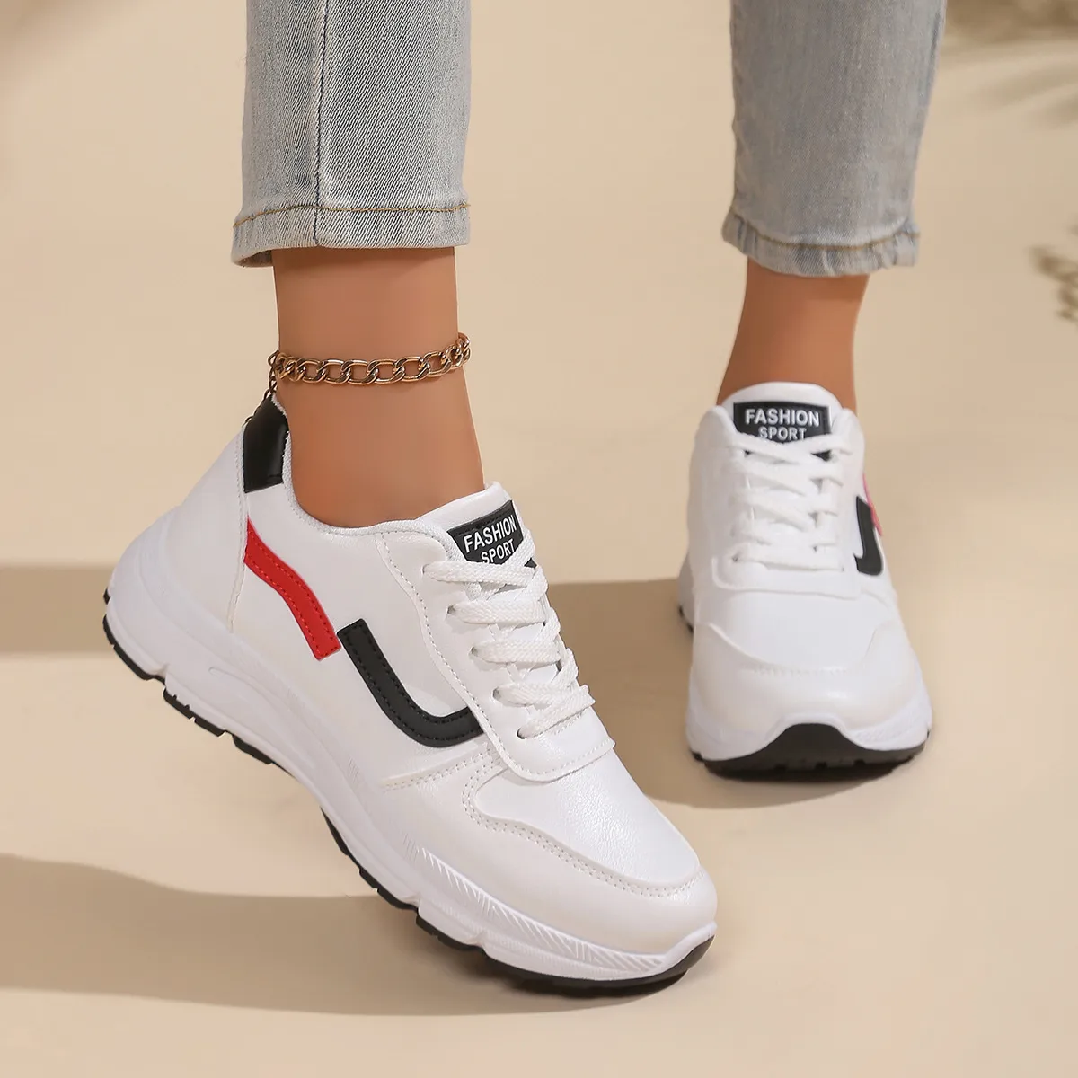 Sport per donne, scarpe casual da corsa in pelle da studentesse, autunno 2024, scarpe da viaggio bianche_voghion.com