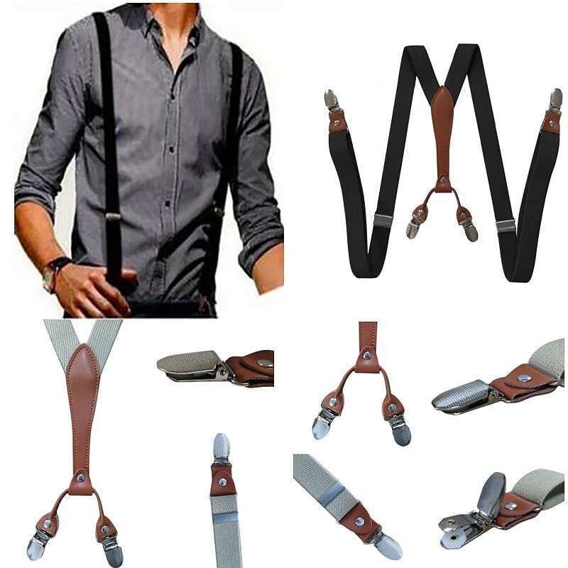 VOOTHOST 4 Clip Bretelle da uomo nere colorate per uomo 2,5 cm Pantaloni da donna con bretelle regolabili Nero F0219_voghion.com
