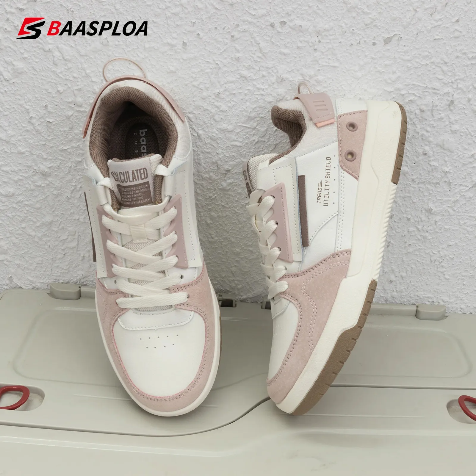 Baasploa Dames Outdoor Casual Mode Leren Ademende Sneakers Wandelschoenen Dames Antislip Comfortabel Skateboard_voghion.com