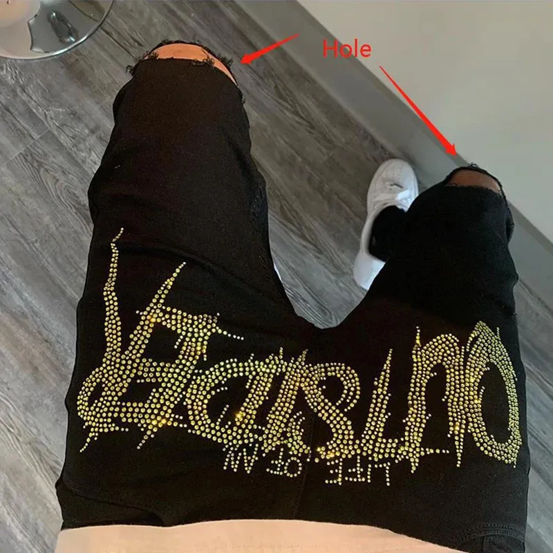 Schwarze Skinny Jeans für Herren, Motorrad-Straße, trendig, alltagstauglich, gemütlich, hohe Taille, fortschrittlicher Rhies-Stretch-Bleistift-Jeansstoff_voghion.com