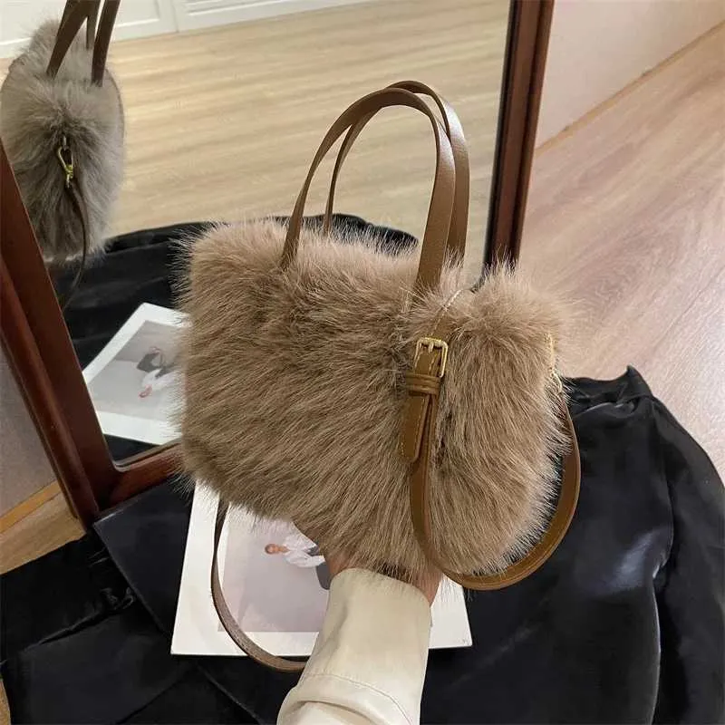 Designer Bag Artificial fur bucket plush design womens handbag soft winter cross body shoulder bag Bolsa Feminina 2025_voghion.com