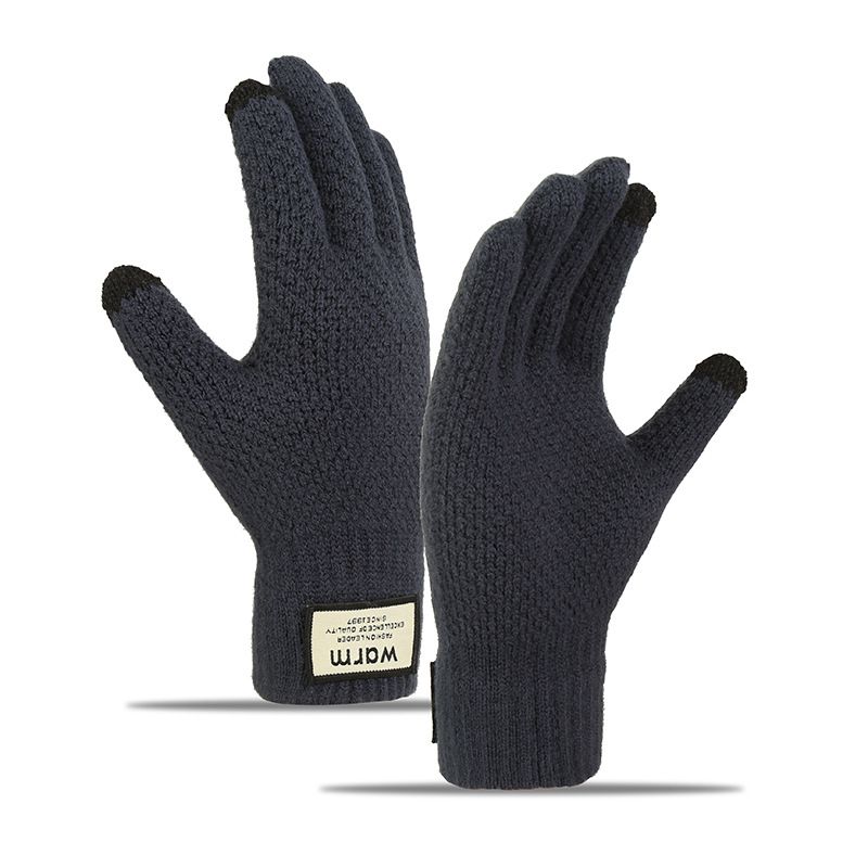 Gestrickte Handschuhe für Herren-Fahrradhandschuhe mit Plüsch und dicker Isolierung, winddichter Touchscreen im Winter, Strickhandschuhe_voghion.com