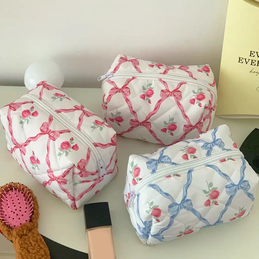 Borsa da viaggio portatile, casual, da donna, piccola, con pochette porta trucchi, grande capacità, in cotone e rosa._voghion.com