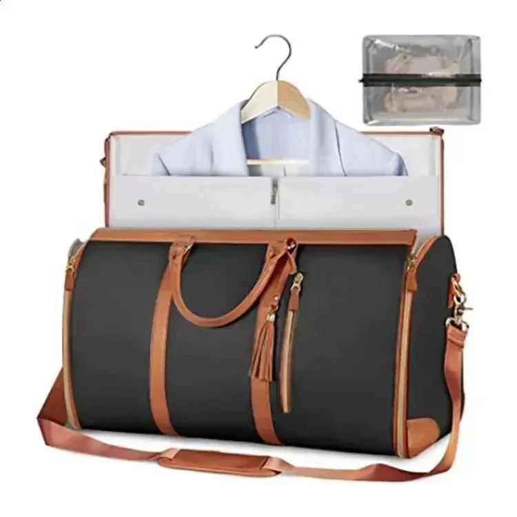 Benotzerdefinéiert Buschtawen Moud Fraen PU Lieder Rees Duffel Grouss Kapazitéit Klappbar Kostüm Kleedertasch Geschäftsrees Lage Taschen_voghion.com